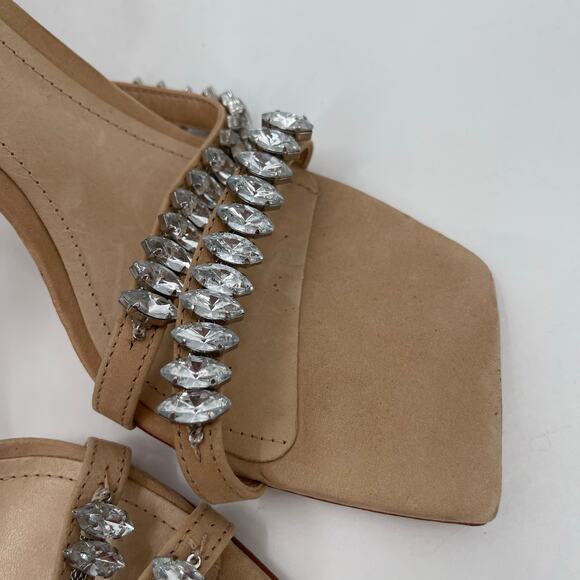 SCHUTZ Linsey Heels Size 9.5 Nubuck Leather Light Nude Rhinestone Square Toe - Picture 5 of 16
